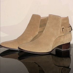 MASSIMO DUTTI Beige Suede Leather Buckle Booties